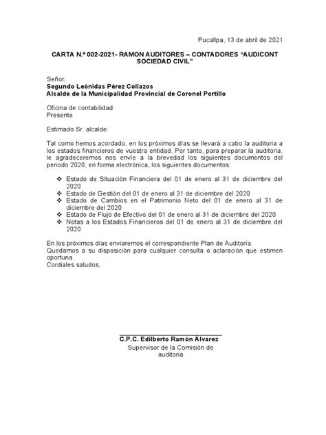 Carta De Requerimiento De Información Pdf