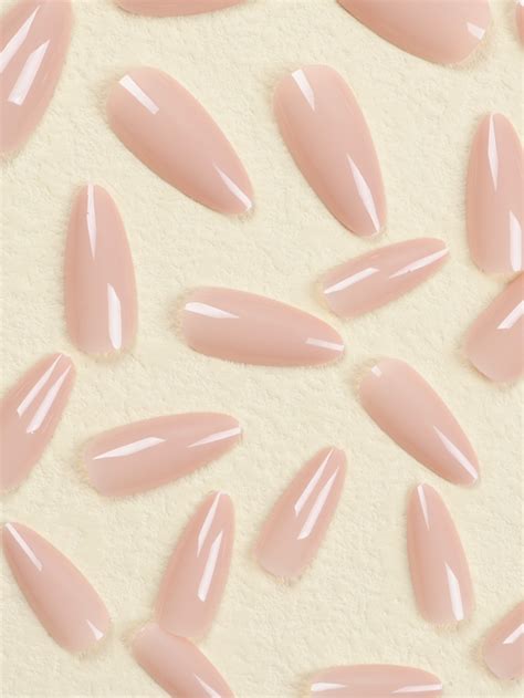 Update Your Style With Pcs Light Nude Long Almond Solid Daily Wear Full Cover Fake Nail Kit
