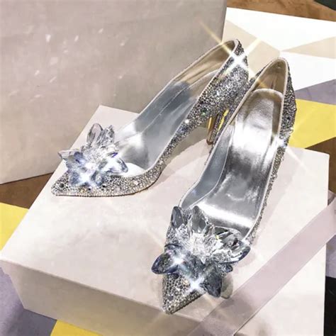 Luxury Gorgeous Cinderella Handmade Silver Wedding Shoes 2019 Leather