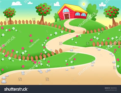 Funny Landscape Farm Vector Cartoon Illustration Stock Vector (Royalty Free) 188698562 ...