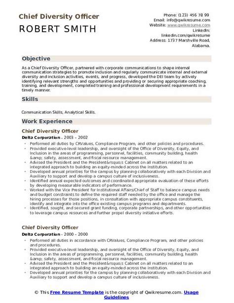 Chief Diversity Officer Resume Samples QwikResume