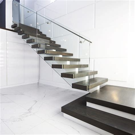 Straight Staircase Solid Wood Floating Staircase With Glass Railing