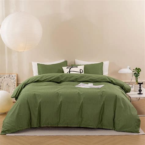 Amazon ECOCOTT Olive Green Duvet Cover Queen Size 100 Washed