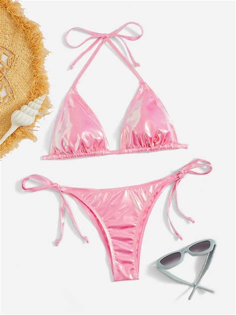 Shein Swim Y Glam Conjunto De Bikini Met Lico Sujetador De Tri Ngulo