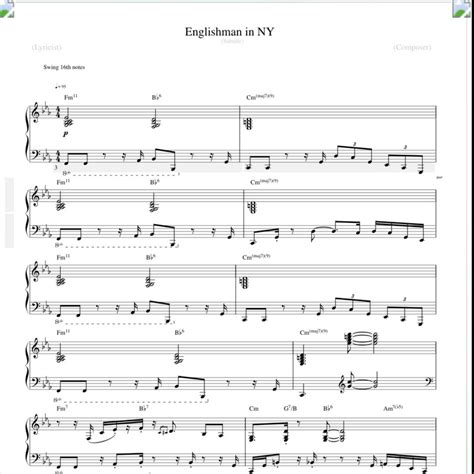 Englishman In New York Arr Jacob Koller By Sting Sheet Music For