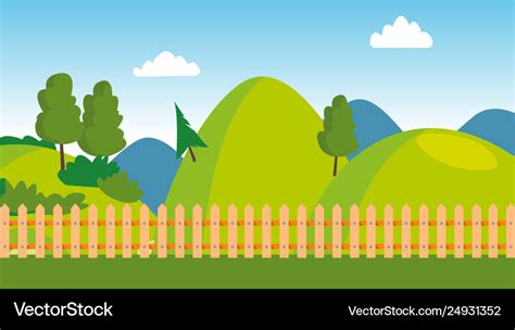 Backyard Wooden Fence Cartoon Lawn Royalty Free Vector Image