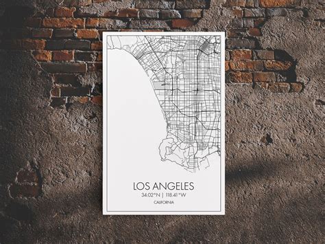 Los Angeles Street Map California Map City Map Art Modern Art Wall