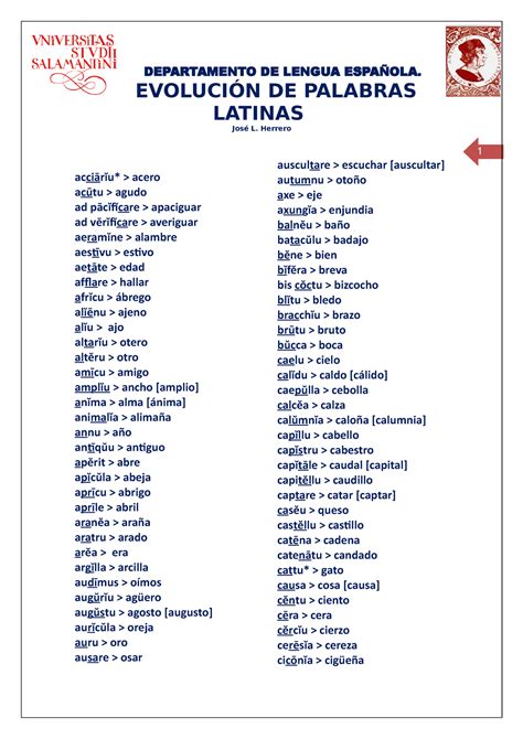 Palabras Latinas Soluciones Departamento De Lengua Espa Ola