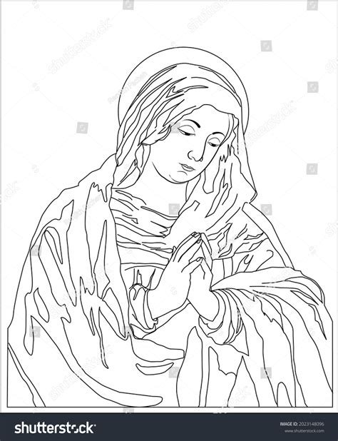 Praying Virgin Mary Outline Image เวกเตอร์สต็อก ปลอดค่าลิขสิทธิ์