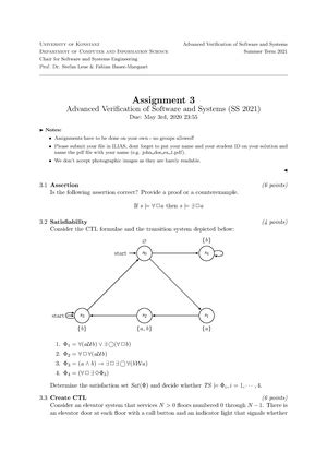 Advanced Model Checking Assignment 5 University Of Konstanz Advanced