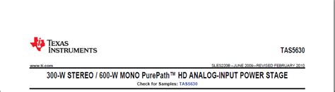 TAS5630/1 Analog input 300W Stereo (600W total) class D amplifier with ...