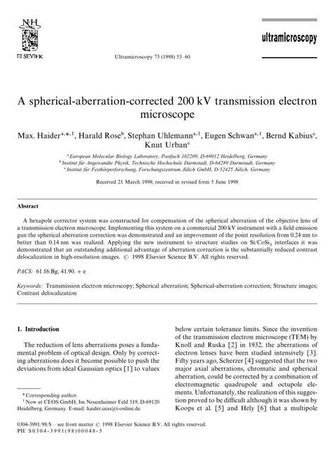 Pdf A Spherical Aberration Corrected Kv Transmission Electron