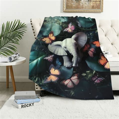 Qcpp Fantasy Elephant Butterfly Blanket Elephant Gifts For Women Girls