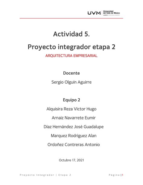 A5 Eq9 Proyecto Integrador Etapa 2 Actividad 5 Proyecto Integrador