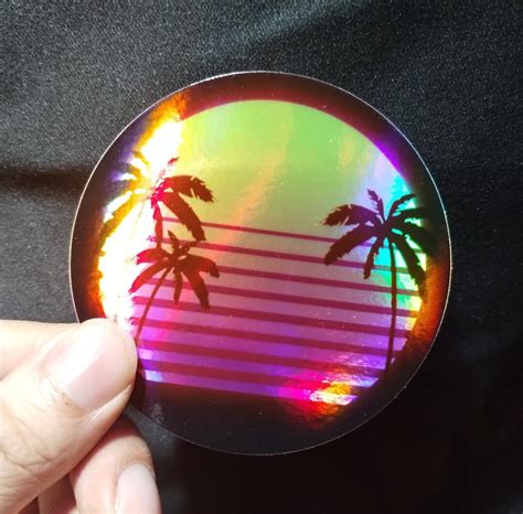 Retro Sunset Holographic Sticker Synthwave Vaporwave Outrun 80s