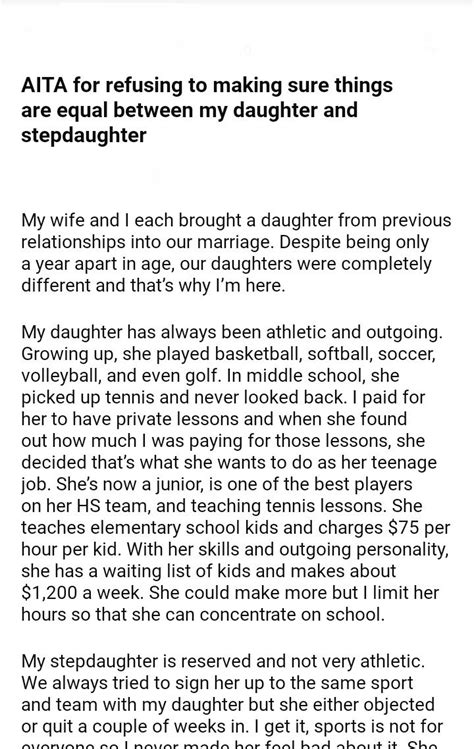 Aita For Refusing To Making Sure Things Are Equal Between My Daughter And Stepdaughter