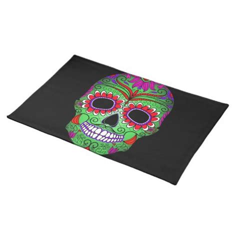 Colorful Sugar Skull Day Of The Dead Placemat Zazzle