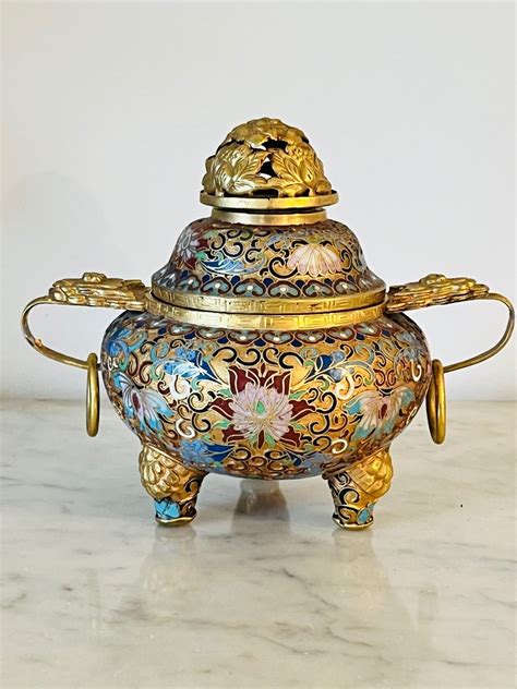 Proantic Brûle parfum chinois en bronze doré émaux cloisonnés