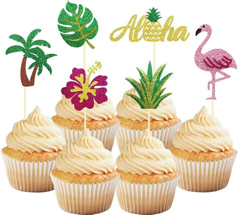 Amazon Pcs Tropical Cupcake Toppers Luau Cake Topper Aloha