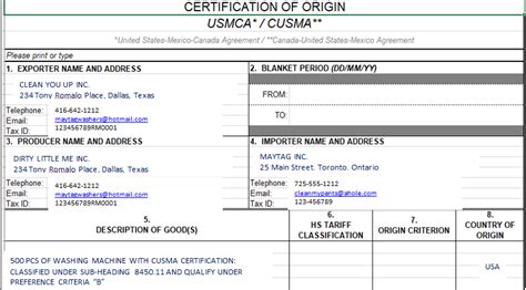 USMCA Certificate Of Origin Sample USMCA Form Expert, 56% OFF