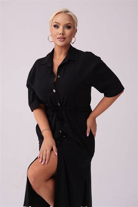 Elegancka Czarna Sukienka Szmizjerka Giulia Plus Size Oversize Xxl Moda