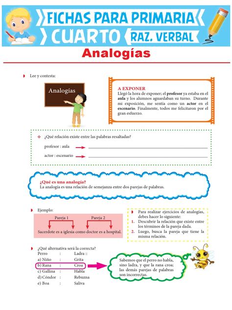 Analogías Ejercicios Para Cuarto Grado De Primaria Pdf Analogía