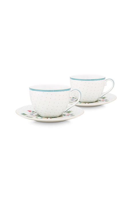 Jolie Set 2 Cappuccino Kop Schotel Dots Gold Pip Studio