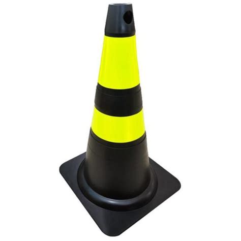 Cone Sinalizador Flexível Amarelo E Preto Refletivo 50 Cm Plastcor