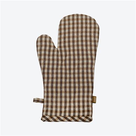 Gingham Oven Glove Earth Brown By Raine And Humble Fy