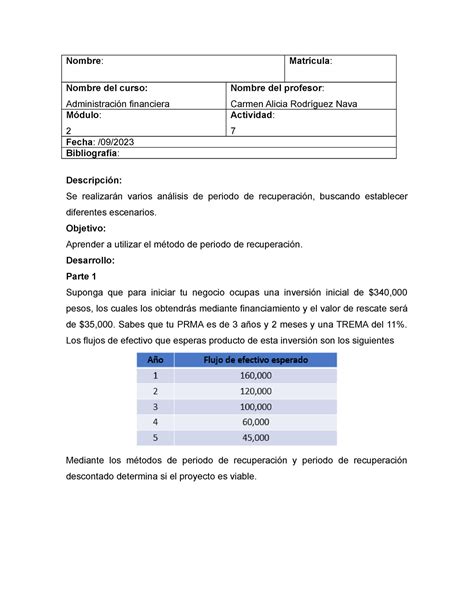 AF Actividad 7 Nombre Matrícula Nombre del curso Administración