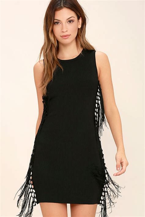 Sexy Black Dress Lbd Fringe Dress Bodycon Dress 5900 Lulus