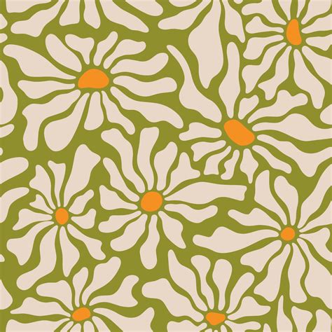 Aesthetic Contemporary Printable Retro Groovy Flowers Seamless Pattern