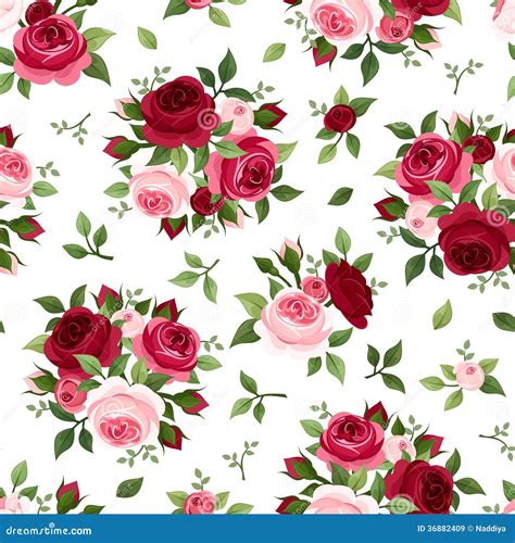 Seamless Pattern With Red And Pink Roses Stock Vector Illustration