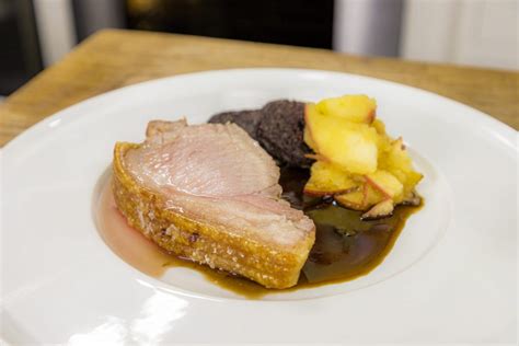 Roast Shoulder Of Pork With Black Pudding And Caramelised Apple Sauce James Martin Chef