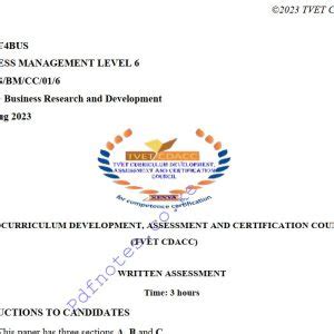 Manage Business Research And Development Level 6 Past Assessment Papers