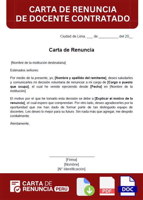 Carta De Renuncia De Un Docente Contratado Ejemplos ️