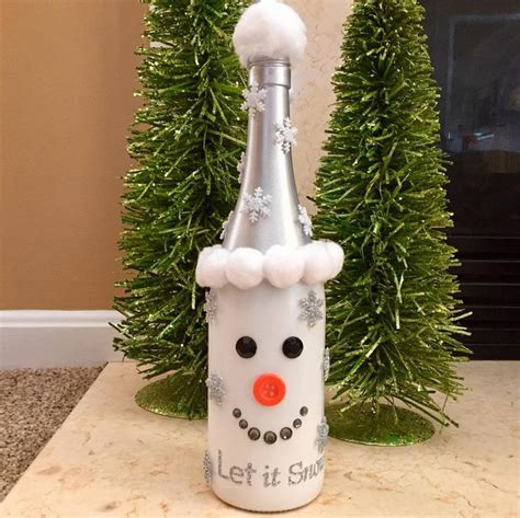 Snowman Let It Snow Wine Bottle With Silver Hat Bottle Crafts