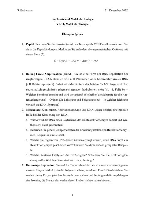 BC1 11 Uebung WS 22 23 S Brakmann 21 Dezember 2022 1 Biochemie Und