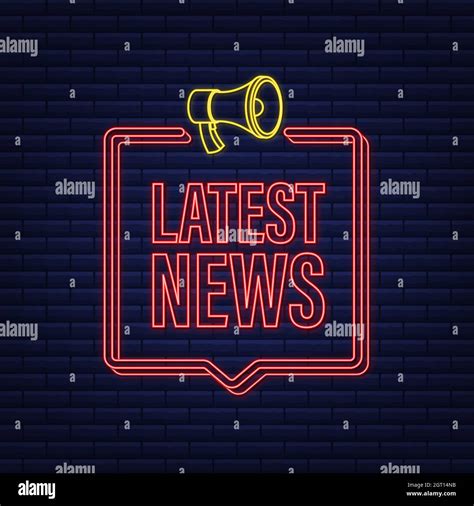 Megaphone Label With Latest News Neon Icon Megaphone Banner Web