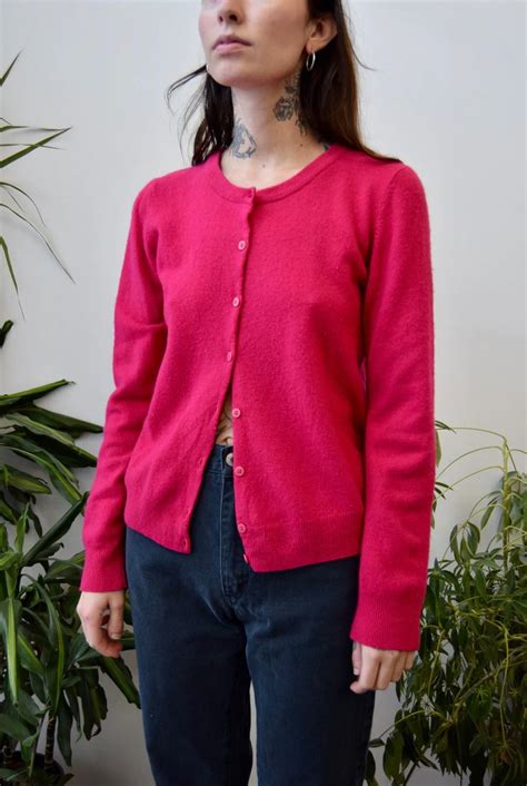 Hot Pink Wool Cardigan Community Thrift And Vintage Outfits Pink Vintage Jumpers Casual