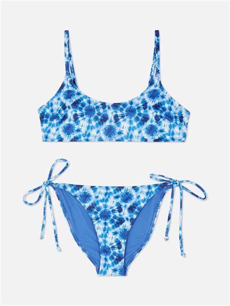 Womens Blue Printed Bralette Bikini Set Primark