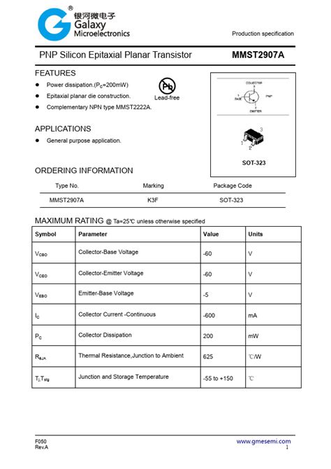 Mmst2907a Datasheet Pdf Pnp Silicon Epitaxial Planar Transistor