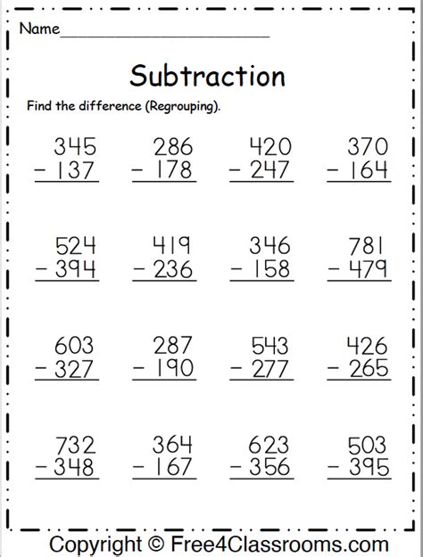 Addition And Subtraction With Regrouping Worksheets