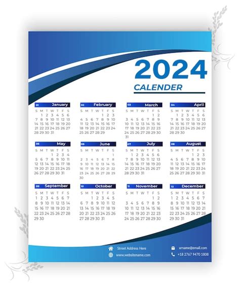 Modèle De Calendrier Mural Vectoriel 2024 Modèle De Conception De