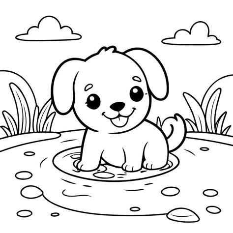 Simple Vector Illustration Of Puppy Drawing For Children Page Premium