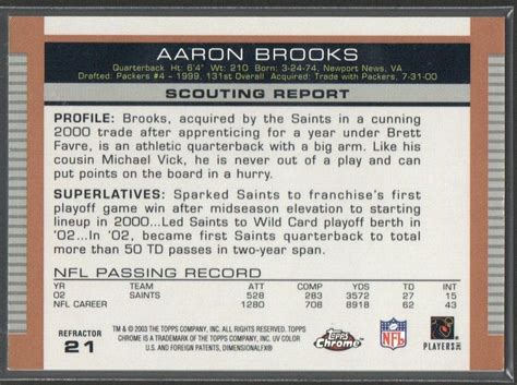 Aaron Brooks 2003 Topps Draft Picks And Prospects Chrome Gold