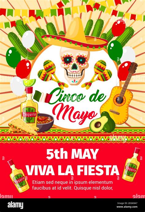 Cinco De Mayo Fiesta Celebration Or Party Invitation Card Of Skull In