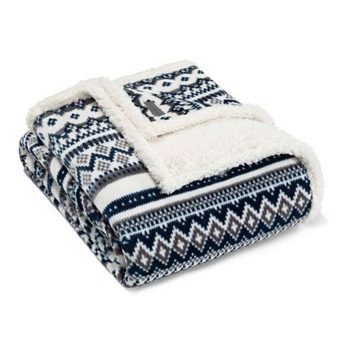 Eddie Bauer Shelton Fair Isle Navy Ultra Soft Plush Throw By Eddie Bauer