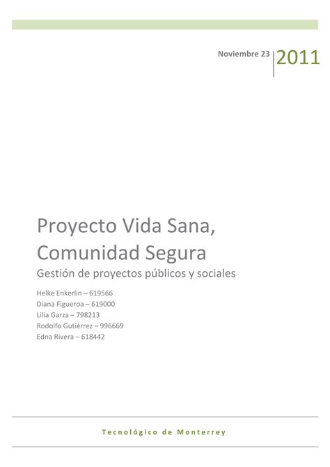 Proyecto Vida Sana Comunidad Segura PDF Descarga Gratuita