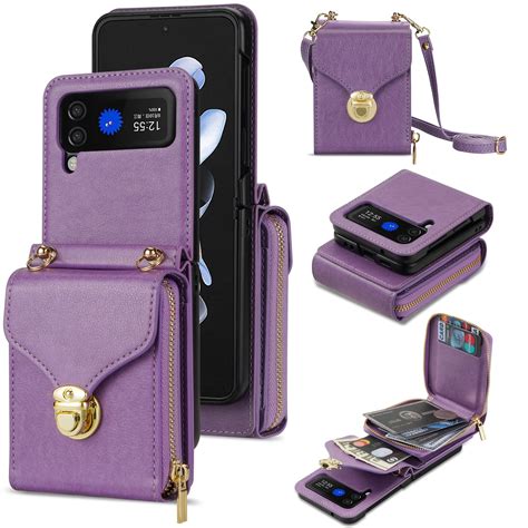 Dteck For Samsung Galaxy Z Flip 4 Case Zipper Wallet Card Leather Case